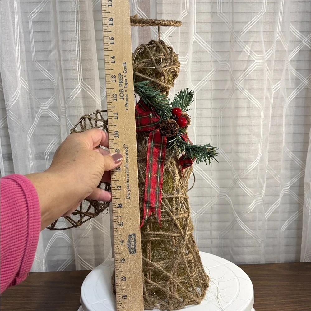 Rustic Holiday Angel Figurine with Green and Red Accents 16” H